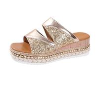 Pantofole da donna con zeppa a bocca di pesce, con zeppe romane, leggere, taglia UK - primavera estate autunno spiaggia casual hipster streetwear comodo capispalla scarpe da vacanza, Oro rosa, 39.5 EU