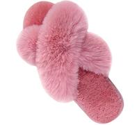 Pantofole da donna Cross Strap Soft Plush Plush comode Open Toe Slippers Indoor Outdoor Artificial Rabbit Fur Caldo e confortevole Antiscivolo e traspirante, Rosa, 38-39 EU