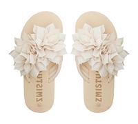 Pantofole da donna da spiaggia, infradito da donna, casual, con fiori, eleganti, comodi sandali estivi, morbidi estivi, per il bagno, per interni ed esterni, beige., 40 EU