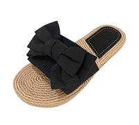 Pantofole da donna da spiaggia, sandali piatti con fiocco, comode e leggere, per il tempo libero, eleganti scarpe da spiaggia, suola morbida, sandali a maglia, bellissimi sandali per ragazze, Nero