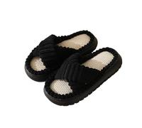 Pantofole da donna e uomo, calde, con plateau, in peluche, antiscivolo, in lino, in feltro, per la casa, per gli ospiti, Nero , 38 EU