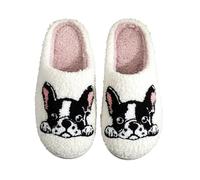 Pantofole da donna e uomo, invernali, in peluche, da donna, morbide, antiscivolo, per interni ed esterni, pantofole per la casa, motivo cane, Nero , 38