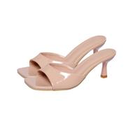 Pantofole da donna eleganti con tacco, punta quadrata, lucide, comode, leggere, estive, aperte, slip-on, scarpe con tacco in pelle, scarpe per il tempo libero, Colore: rosso, 40 EU