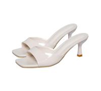 Pantofole da donna eleganti con tacco, punta quadrata, lucide, comode, leggere, estive, aperte, slip-on, scarpe con tacco in pelle, scarpe per il tempo libero, bianco, 39 EU