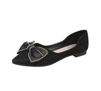Pantofole da donna eleganti - Scarpe da barca in pizzo, scarpe da ballo Bow piatte da sera in pelle PU, comode scarpe da ginnastica antiscivolo, traspiranti, per il tempo libero, Nero , 38 EU