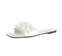 Pantofole da donna Estate alla moda Nuovo modello Decorazione di perle Grandi scarpe da spiaggia piatte Comodi sandali antiscivolo Set Ciabatte Ospiti (White, 41)