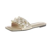 Pantofole da donna Estate alla moda Nuovo modello Decorazione di perle Grandi scarpe da spiaggia piatte Comodi sandali antiscivolo Set Ciabatte Ospiti (Gold, 38)