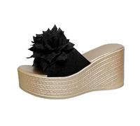 Pantofole da donna estive alla moda, con tacco spesso, fondo super alto, con plateau e fiori, una parola da donna, Nero , 39 EU