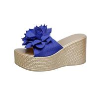 Pantofole da donna estive alla moda, con tacco spesso, fondo super alto, con plateau e fiori, una parola da donna, Blu, 42 EU