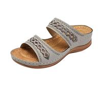 Pantofole da donna estive, con zeppa, con zeppa, ortoslipper Holiday, sandali con zeppa, traspiranti, sandali boho Sliders, piede largo, peep toe, sandali estivi con plateau, grigio., 42 EU