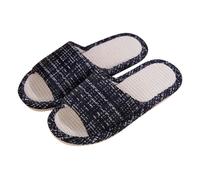 Pantofole da donna estive in lino, da uomo, per interni, unisex, per ospiti, con punta aperta, leggere, espadrilles, per la casa, casual, per adulti, Nero , 40 EU