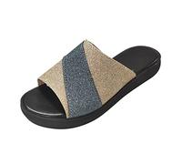 Pantofole da donna estive in pelle, pantofole da donna, zeppa, slippers open toe, traspiranti, scarpe da spiaggia, eleganti, resistenti all'usura, per il tempo libero, comode scarpe piatte, gold, 37