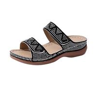 Pantofole da donna estive, ortopediche, da donna, con plantare, con brillantini, con strass, casual, sandali romani, con fibbia, slip, suole morbide, sandali da bagno leggeri, A nero, 36 EU