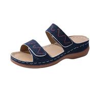 Pantofole da donna estive, ortopediche, da donna, con plantare, con brillantini, con strass, casual, sandali romani, con fibbia, slip, suole morbide, sandali da bagno leggeri, A blu marino, 36 EU