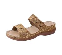 Pantofole da donna estive, ortopediche, da donna, con plantare, con brillantini, con strass, casual, sandali romani, con fibbia, slip, suole morbide, sandali da bagno leggeri, A marrone., 38 EU