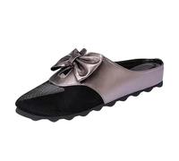 Pantofole da donna estive piatte in tulle, sandali chiusi, con fiocco, suola morbida, antiscivolo, semi-flipflop, leggeri, traspiranti, per attività all'aperto, grigio scuro, 35