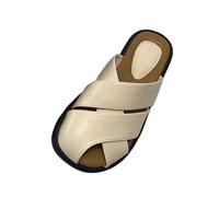 Pantofole da donna estive retrò intrecciate piatte da spiaggia scandalo per le donne, Beige, 37.5/36 EU