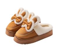 Pantofole da donna, graziose lepre invernali, in peluche, calde e soffici, suola spessa, antiscivolo, piatte, pantofole, caffè, 38 EU
