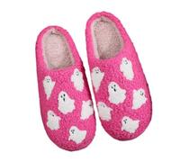 Pantofole da donna Halloween comode invernali con stampa fantasma carina pantofole antiscivolo pantofole donna e uomo in peluche caldo e addensato pantofole per il tempo libero per interni, rosso, 37