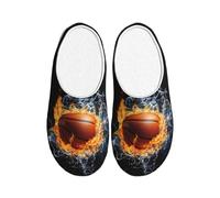 Pantofole da donna in flanella, con pallacanestro, acqua e fuoco, antiscivolo, calde, invernali, per interni ed esterni, Multicolore, X-Small Men/ Medium Women