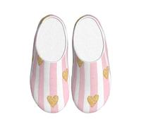 Pantofole da donna in flanella, motivo a righe, rosa, da uomo, con cuore galassia, antiscivolo, calde, invernali, per interni ed esterni, Multicolore, X-Small
