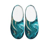 Pantofole da donna in flanella, motivo marmo, turchesi, pantofole da casa da uomo, linea verde acqua, antiscivolo, calde, scarpe invernali per interni ed, Multicolore, X-Small Men/ Medium Women