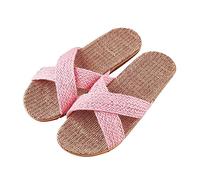 Pantofole da donna in lino, da donna, a piedi nudi, traspiranti, in tessuto, casual, sandali estivi, leggeri e antiscivolo, suola piatta, sandali comodi, Colore: rosa., 37 EU