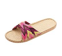 Pantofole da donna in lino, leggere, larghe, in rattan, in rattan, per la primavera, in bambù, in rattan, infradito, Colore: rosa., 37 EU