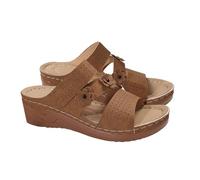 Pantofole da donna in pelle, antiscivolo, da donna, tinta unita, vintage, con plateau e plateau, con morbida ammortizzazione, traspiranti, leggere, per il weekend, marrone, 36 EU