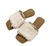 Pantofole da donna in pelle, aperte, invernali, calde, comode, casual, moderne, per la casa, per il pavimento, per la casa, per la casa, per il pavimento, per la casa, leggere, bianco, 36 EU