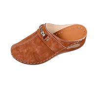 Pantofole da donna in pelle, chiuse, piatte, larghe, antiscivolo, da giardino, casual, morbide, ortopediche, marrone, 37 EU
