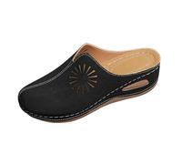 Pantofole da donna in pelle, chiusi, antiscivolo, slip-on, Nero , 39 EU