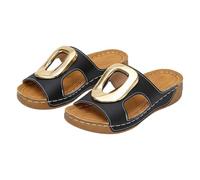 Pantofole da donna in pelle, da spiaggia, da donna, eleganti, estive, leggere, morbide, antiscivolo, per il tempo libero, per tutti i giorni, Nero , 39 EU