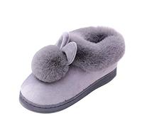 Pantofole da donna in peluche a forma di coniglio, chiuse, per interni, tinta unita, invernali, per la casa, alla moda, morbide e carine, grigio., 38/39 EU