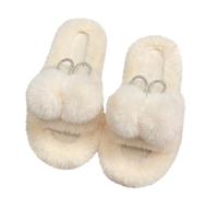 Pantofole da donna in peluche a forma di coniglio, da donna e da uomo, casual, con punta aperta, comode, slip-on, pantofole per la casa, pantofole in peluche, divertenti, bianco, 39 EU