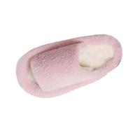 Pantofole da donna in peluche con punta aperta con ampio cinturino sfocato | Le ampie cinghie nere coprono il collo del piede, mentre le dita aperte e le suole con bordi pallidi definiscono queste