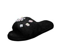 Pantofole da donna, invernali, calde, invernali, alla moda, con strass, soffici, calde, comode, per interni ed esterni, per le fate, con vento, Nero , 41 EU