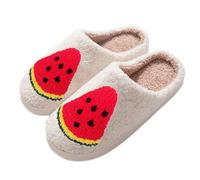 Pantofole da donna invernali in peluche, da uomo, calde, in feltro, comode e unisex, con motivo a frutta, per interni ed esterni, rosso anguria, 38 EU