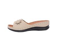 Pantofole da donna Peep Open con punta, sandali da donna, slip-on antiscivolo, spessi e bassi, estivi, per il tempo libero, per la spiaggia, per le vacanze, infradito, beige., 41 EU