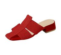 Pantofole da donna piatte con tacco a blocco, sandali estivi aperti, chiusi, cavi, sandali da donna con plantare morbido, eleganti con plateau, Colore: rosso, 42 EU