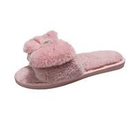 Pantofole da donna soffici con fiocco in pelliccia sintetica con strass, rosa, 38 EU