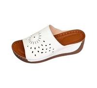 Pantofole da donna traforate piatte casual con cinturino largo senza lacci, scarpe estive aperte per passeggiate quotidiane, shopping, spiaggia, bianco, 38.5 EU
