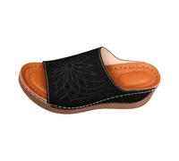 Pantofole da donna traforate piatte casual con cinturino largo senza lacci, scarpe estive aperte per passeggiate quotidiane, shopping, spiaggia, Nero , 39.5 EU