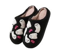 Pantofole da donna unisex con motivo a fantasma, comode e calde, per Halloween, per la casa, Nero , 40 EU