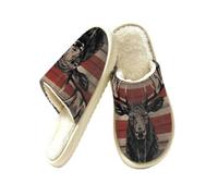 Pantofole da donna vintage in legno con cervo in memory foam, Multi, 38.5/39.5 EU