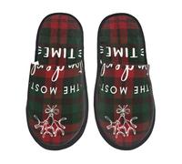 Pantofole da Inverno Wonderful Time Christmas Print Calde Babbucce Comode Traspiranti Pantofole da Casa Uomo Interne L