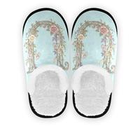 Pantofole da spa da donna in pile corallo con suola in gomma antiscivolo, calde pantofole per casa e interni, M, Lettera U floreale morbida, Medium