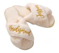 Pantofole Da Sposa Personalizzate, Pantofole Da Sposa Con Testo O Nome Personalizzati, Pantofole Bianche Morbide Per Donna, Regalo Per Damigella D'onore(StyleA)