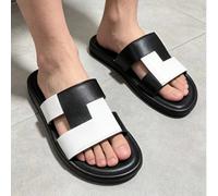 Pantofole da uomo con blocchi di colore nero e bianco, nuove pantofole estive comode e casual antiscivolo da spiaggia, pantofole da casa estive comode e alla moda, pantofole casual, pantofole business