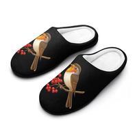Pantofole da uomo con pettirosso seduto sul ramo di un albero di vischio, casual, calde scarpe da casa con suola in gomma, per interni ed esterni, Stile:, 9-10（42-43）